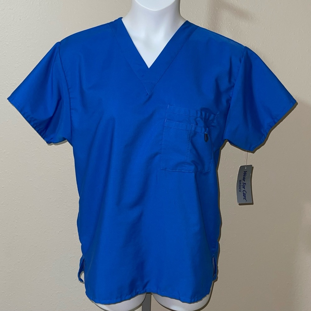 Wear for Care Unisex Royal Blue Scrubs Top, New, Size XS, S